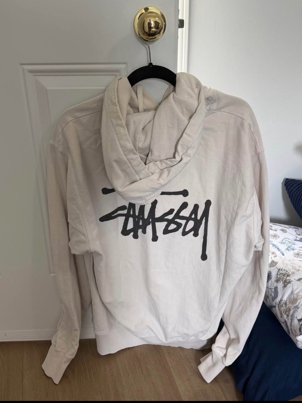 Stussy Cream Pullover with Black Script Logo